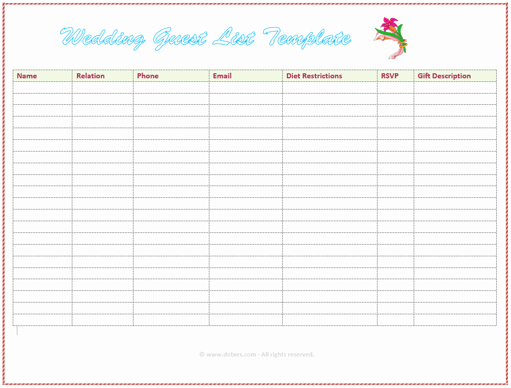 Wedding Guest List Templates Free New 7 Free Wedding Guest List Templates and Managers