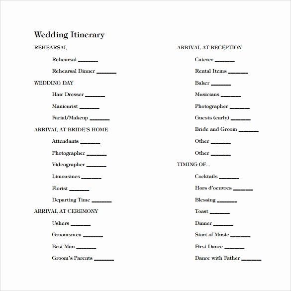 Wedding Itinerary Template Free New Free 7 Wedding Itinerary Samples In Pdf Psd