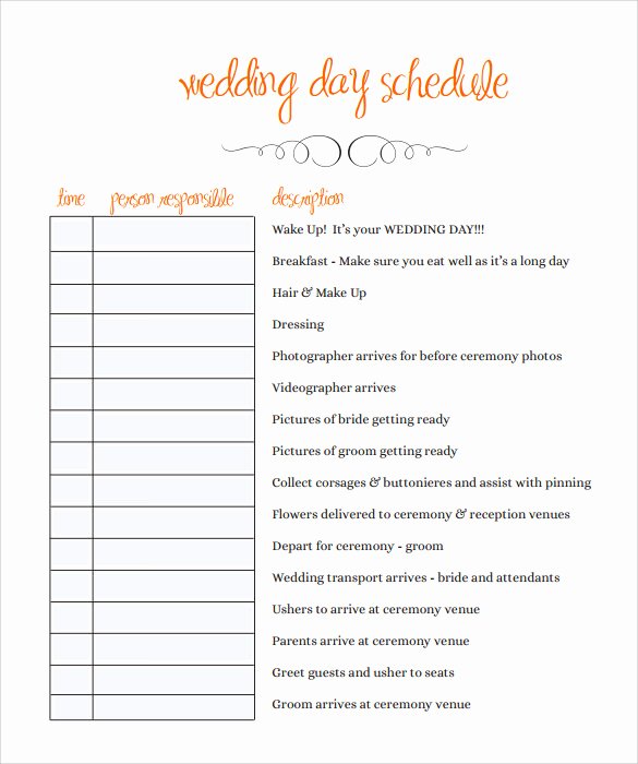 Wedding Itinerary Templates Free Lovely Sample Wedding Schedule 11 Documents In Pdf Word Docs