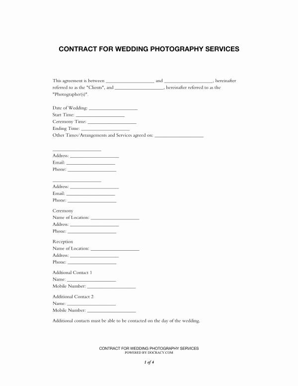Wedding Photography Contract Template Word Elegant Free 11 Wedding Graphy Contract Templates In Pdf