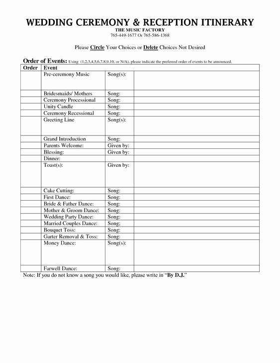 Wedding Reception Itinerary Template Elegant Outline for formal Wedding Itinerary