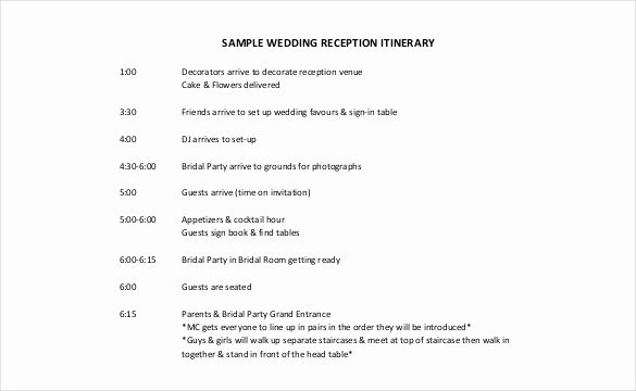 Wedding Reception Itinerary Template Inspirational 26 Wedding Itinerary Templates – Free Sample Example