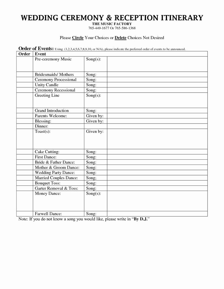 Wedding Reception Itinerary Template Unique Outline for formal Wedding Itinerary