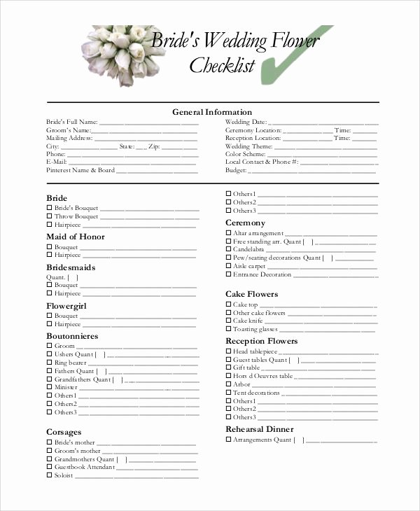 Wedding Shot List Template Fresh Wedding Flower Checklist Pdf