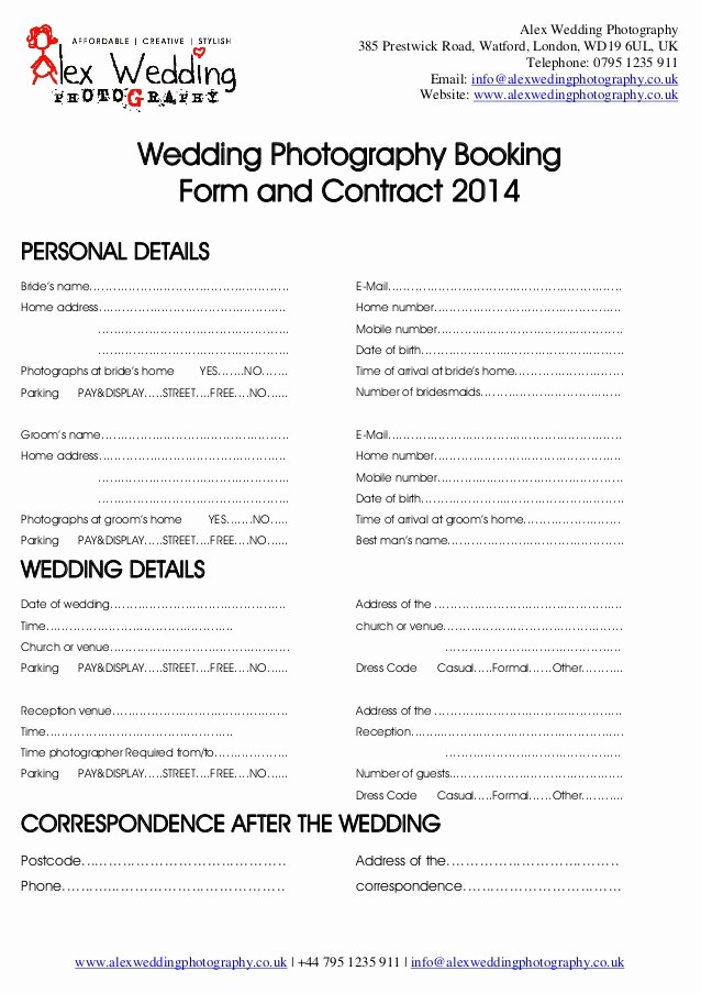 Wedding Venue Contract Template Best Of Wedding Graphy Booking form and Contract 2014