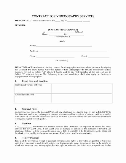 Wedding Videographer Contract Template Awesome Videographer Services Contract