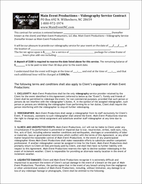 Wedding Videographer Contract Template Inspirational 6 Videography Contract Templates Word Pages Docs