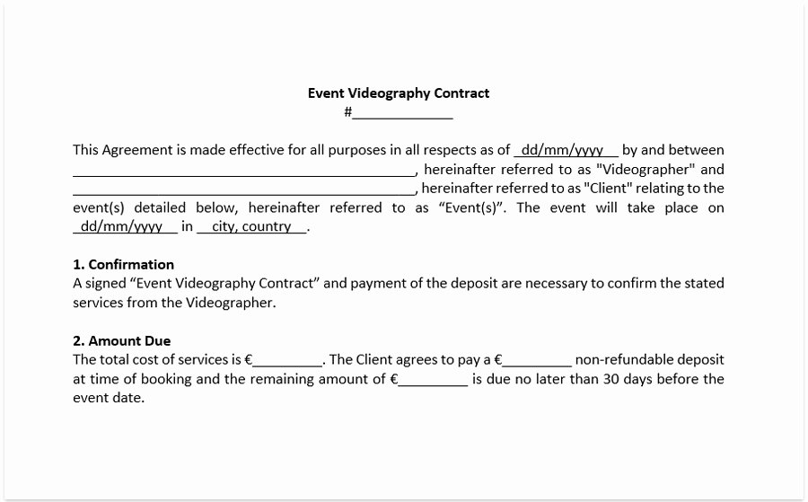 Wedding Videography Contract Template New Wedding Video Contract Template for Wedding Videographer