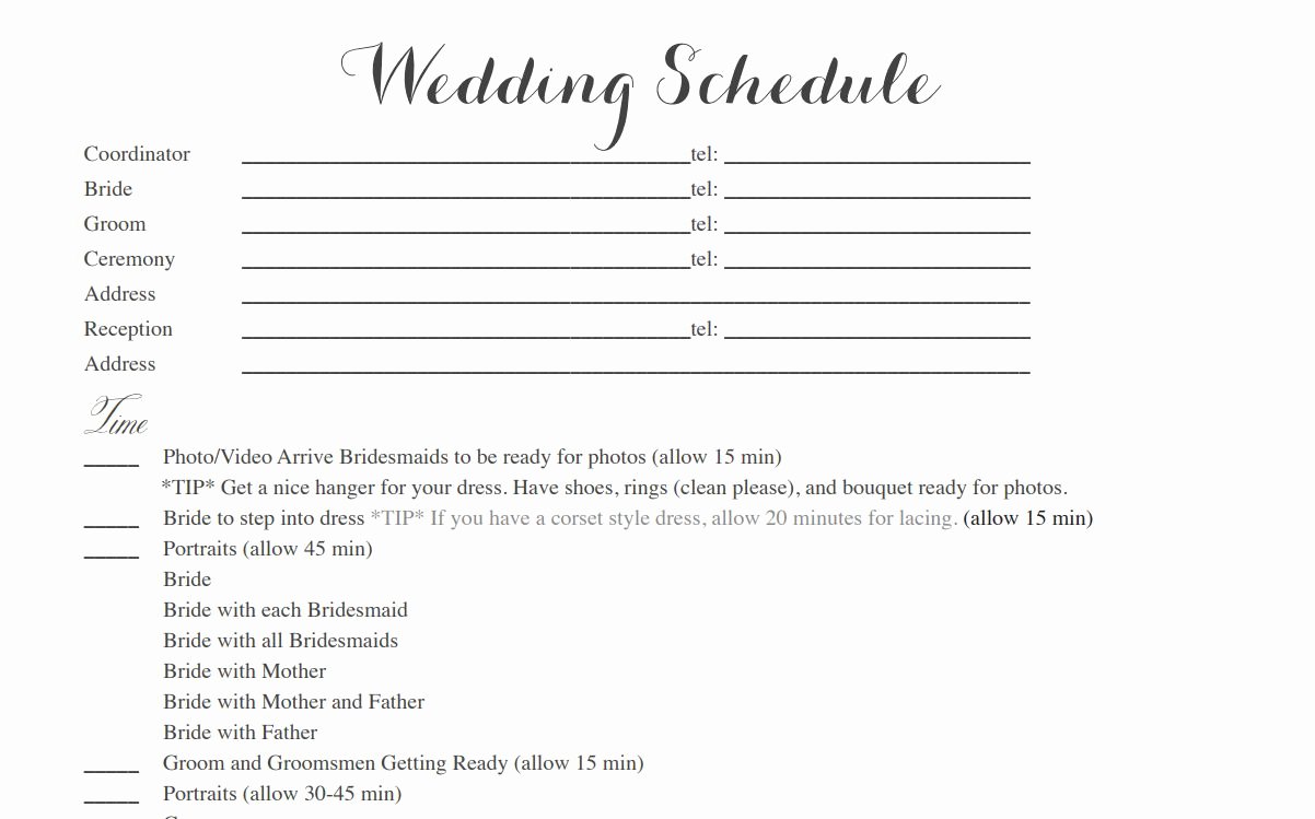 Wedding Weekend Itinerary Template Awesome Free Wedding Itinerary Templates and Timelines