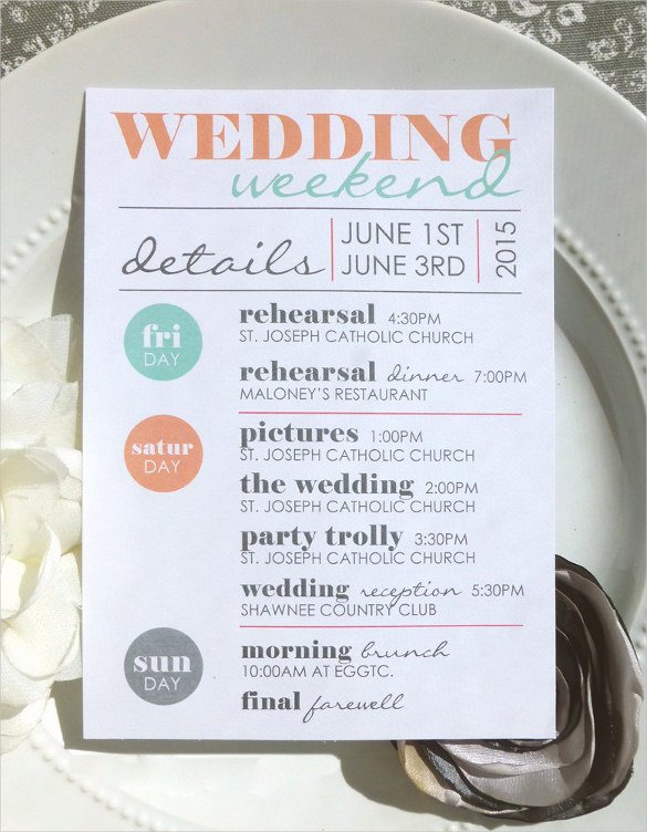 Wedding Weekend Itinerary Template Unique 44 Wedding Itinerary Templates Doc Pdf Psd