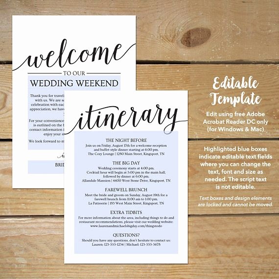 Wedding Welcome Letter Template Inspirational Wedding Itinerary Template Printable Wedding Wel E