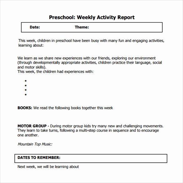 Weekly Activities Report Template Luxury 20 Sample Weekly Activity Reports Pdf Word Apple