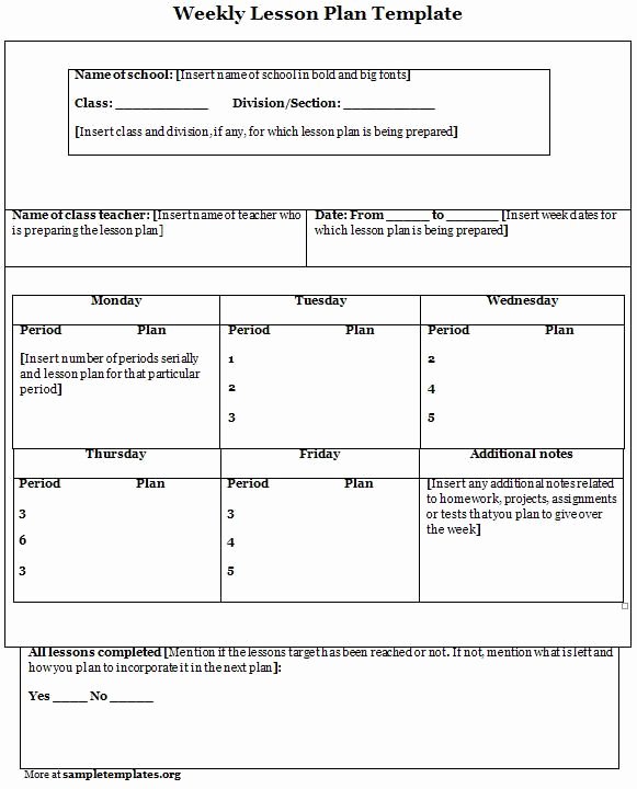 Weekly Lesson Plan Template Fresh Weekly Lesson Plan Template