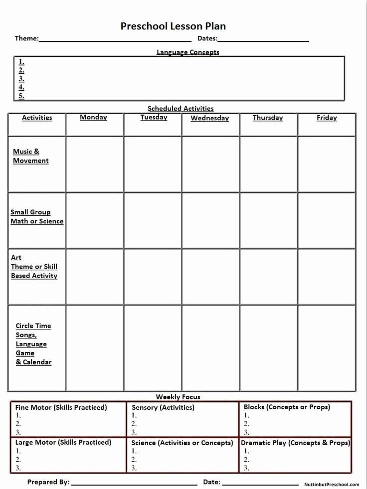 Weekly Lesson Plan Template Pdf Inspirational Printable Lesson Plan Template Nuttin but Preschool