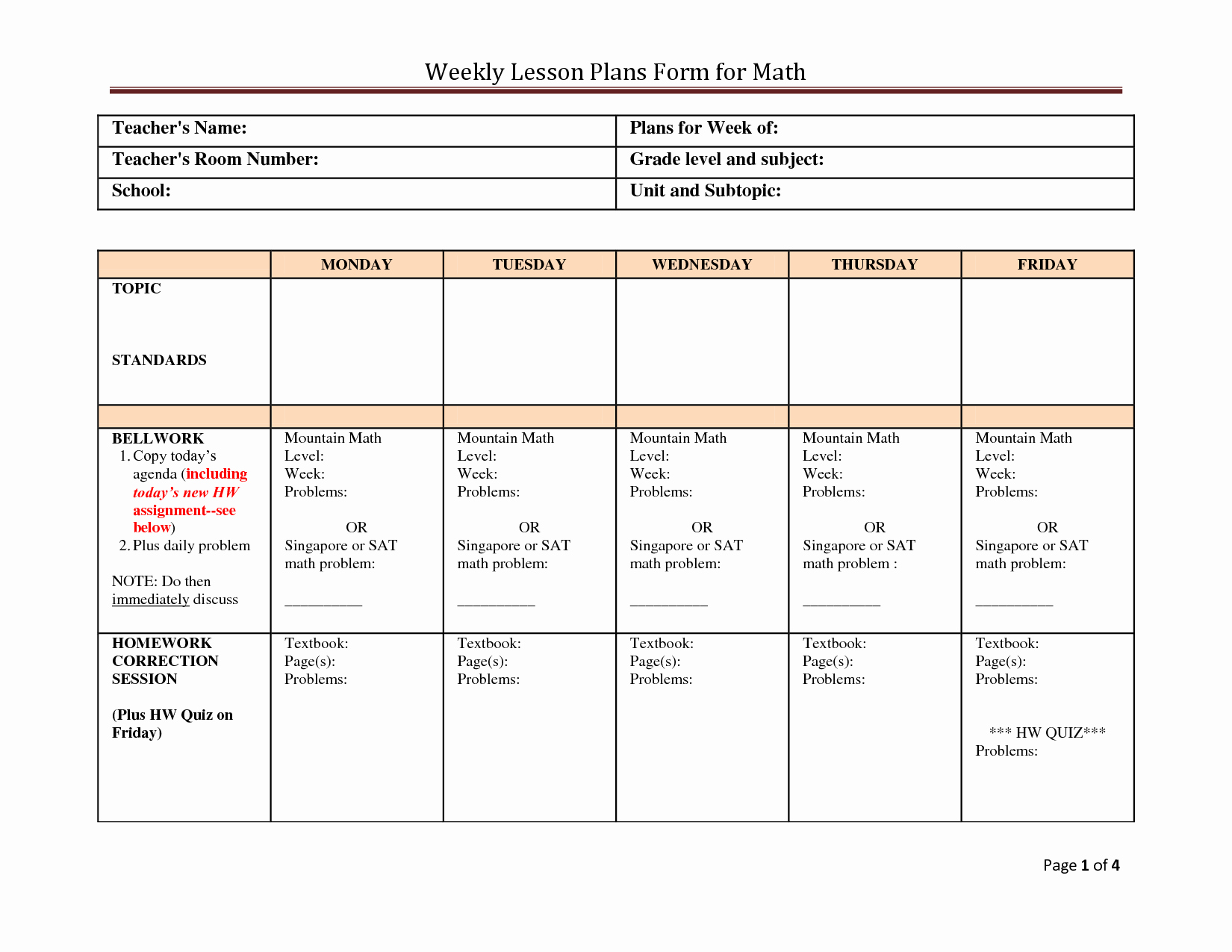 Weekly Lesson Plan Template Unique Best S Of Printable Weekly Lesson Plan Template