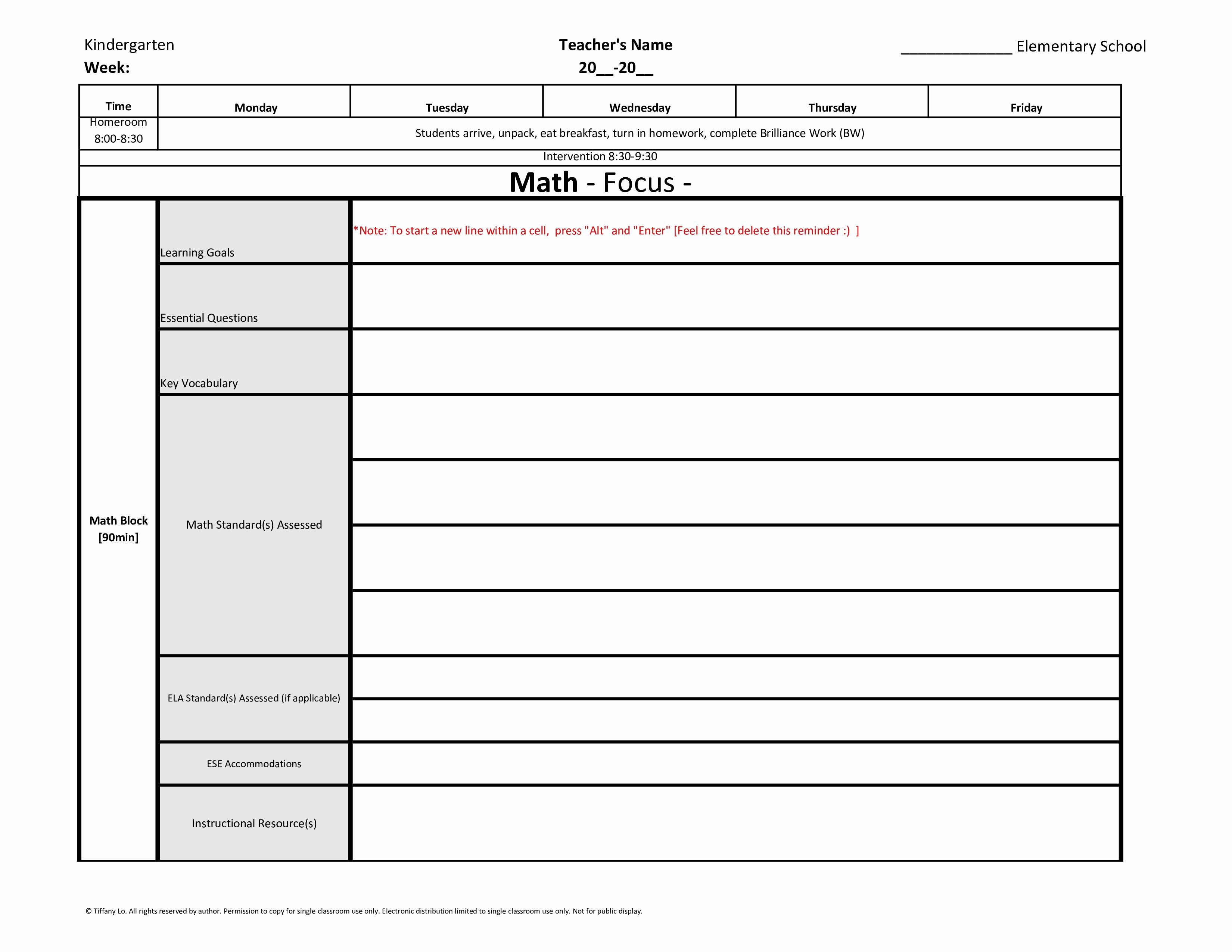 Weekly Lesson Plan Templates Elementary Awesome Kindergarten Weekly Lesson Plan Template W Florida