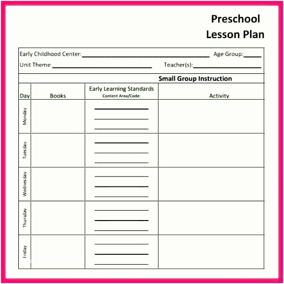Weekly Lesson Plan Templates Elementary Elegant Blank Daily Preschool Lesson Plan Template