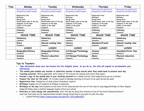 Weekly Lesson Plan Templates Elementary Elegant Weekly Lesson Plan Template with Tips by Zenuzek