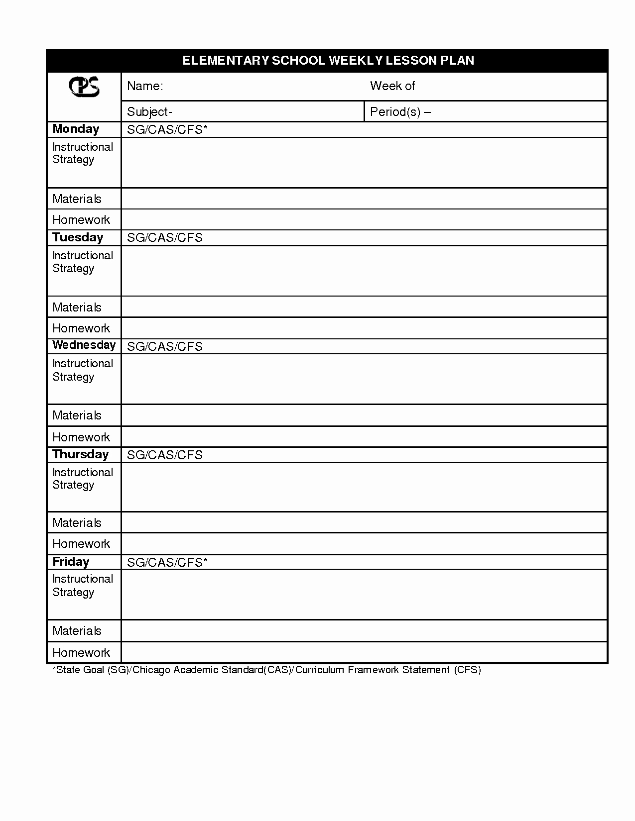 Weekly Lesson Plan Templates Elementary Inspirational Best S Of Blank Elementary Lesson Plan Template