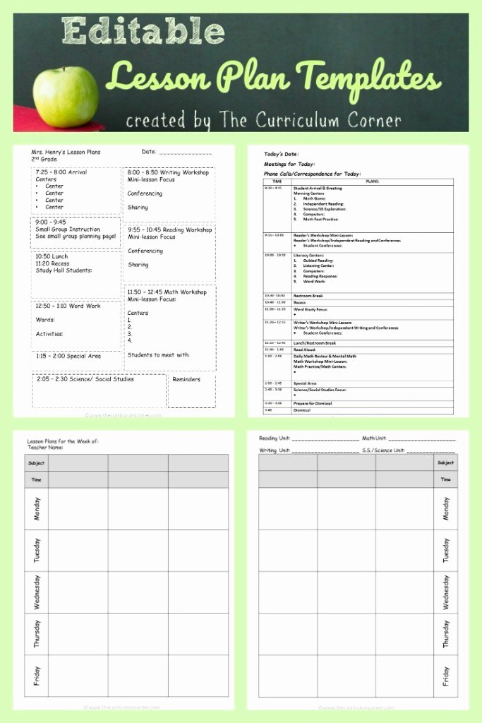 Weekly Lesson Plan Templates Elementary Inspirational Lesson Plan Templates the Curriculum Corner 123