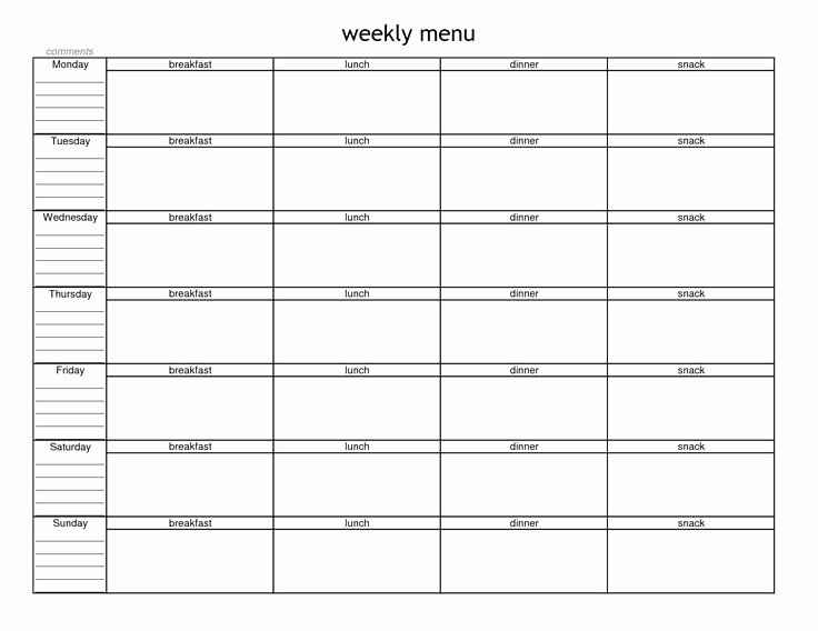 Weekly Menu Template Word New Blank Weekly Menu Planner Template