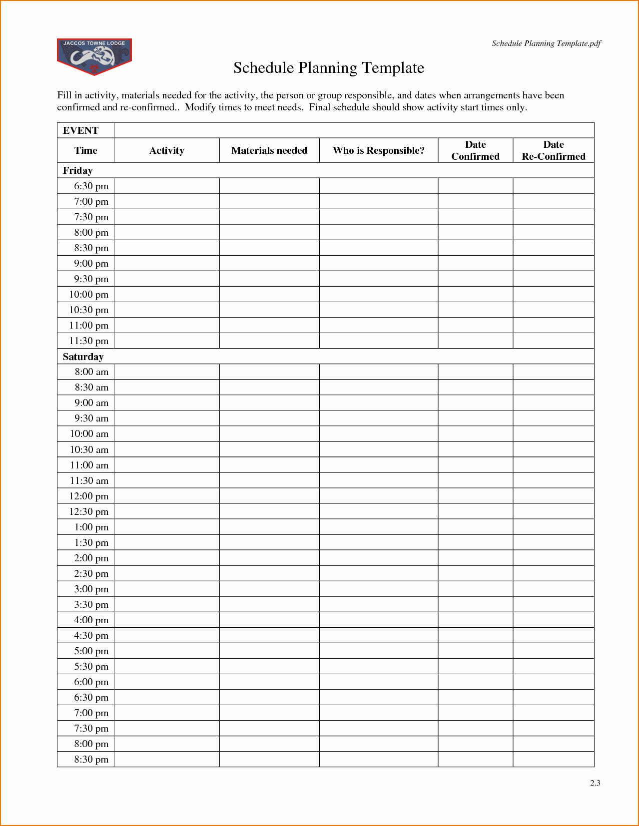 Weekly Schedule Template Pdf Awesome 5 Daily Schedule Template Pdf