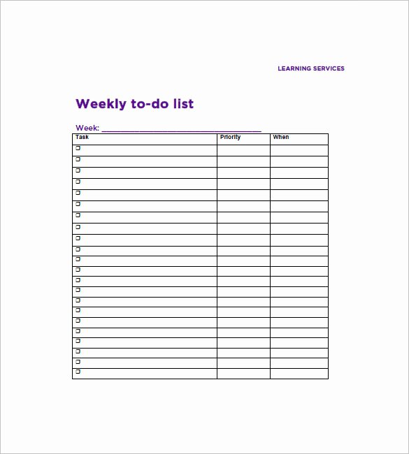 Weekly to Do List Template Elegant 20 Free Weekly to Do List Templates Ms Fice Documents