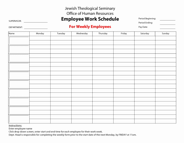 Weekly Work Schedule Template Awesome Excel Template