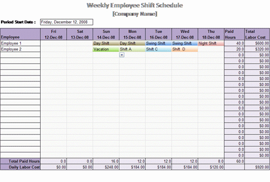 Weekly Work Schedule Template Inspirational Work Schedule Template Weekly Employee Shift Schedule