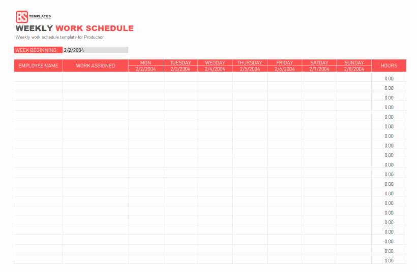 Weekly Work Schedule Template Lovely Work Schedule Template Daily Weekly