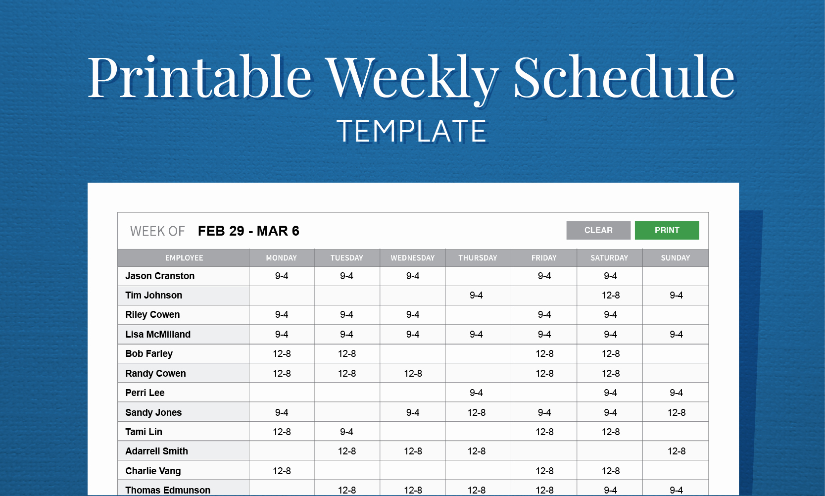Weekly Work Schedule Template New Free Printable Weekly Work Schedule Template for Employee