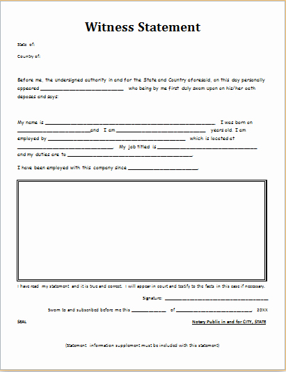 Witness Statement Template Word Luxury Witness Statement Template for Ms Word