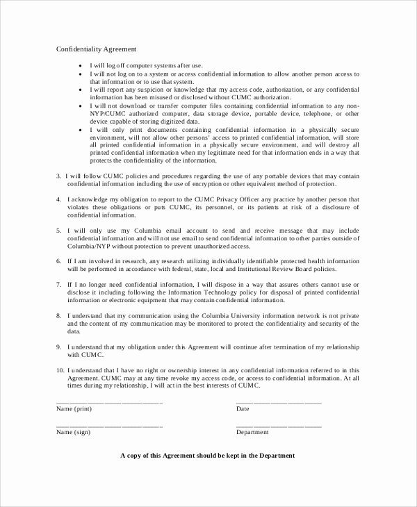 Word Employee Confidentiality Agreement Templates Luxury Sample Employee Confidentiality Agreement 8 Documents
