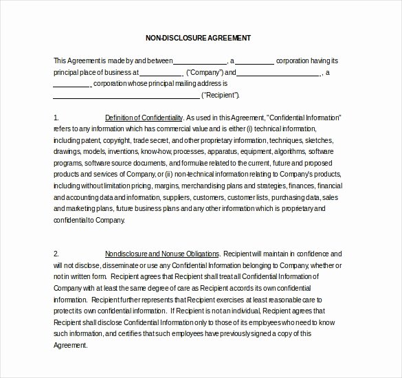 Word Employee Confidentiality Agreement Templates New 30 Word Non Disclosure Agreement Templates Free Download