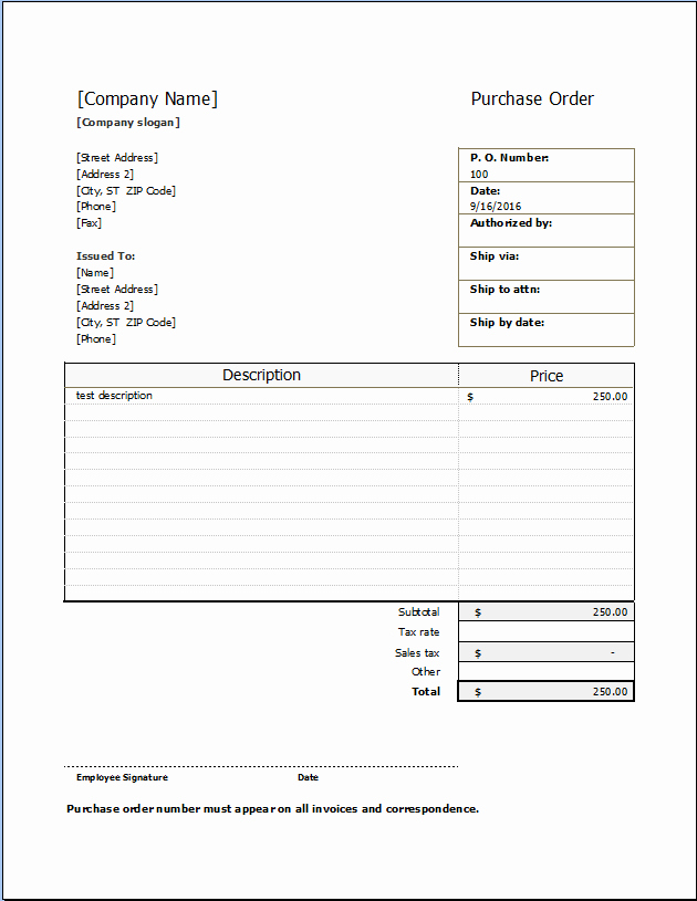 Word Purchase order Template Elegant Purchase order form