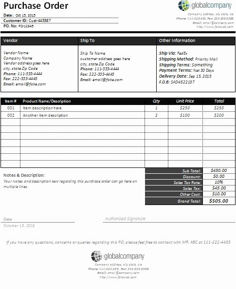 Word Purchase order Template Inspirational Sample Purchase order format In Word