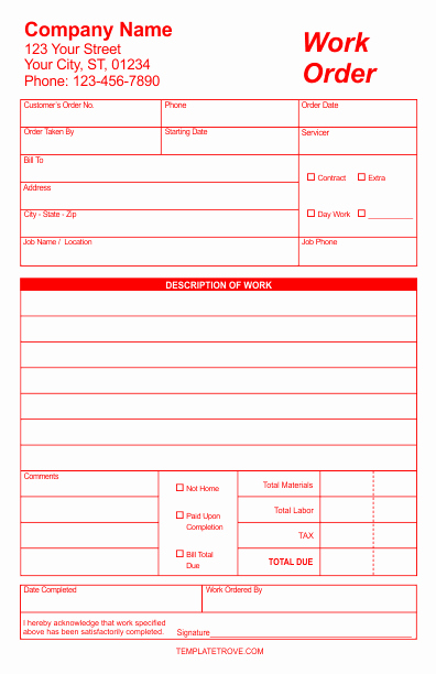 Work order Template Pdf New Work order forms