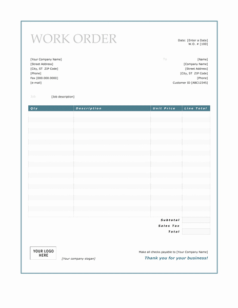 Work order Template Word Lovely Invoices Fice