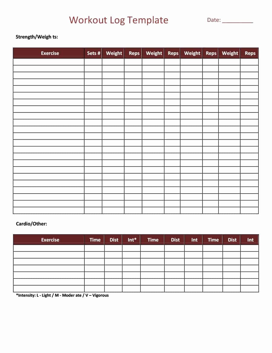 Work Out Schedule Template Awesome 40 Effective Workout Log &amp; Calendar Templates Template Lab