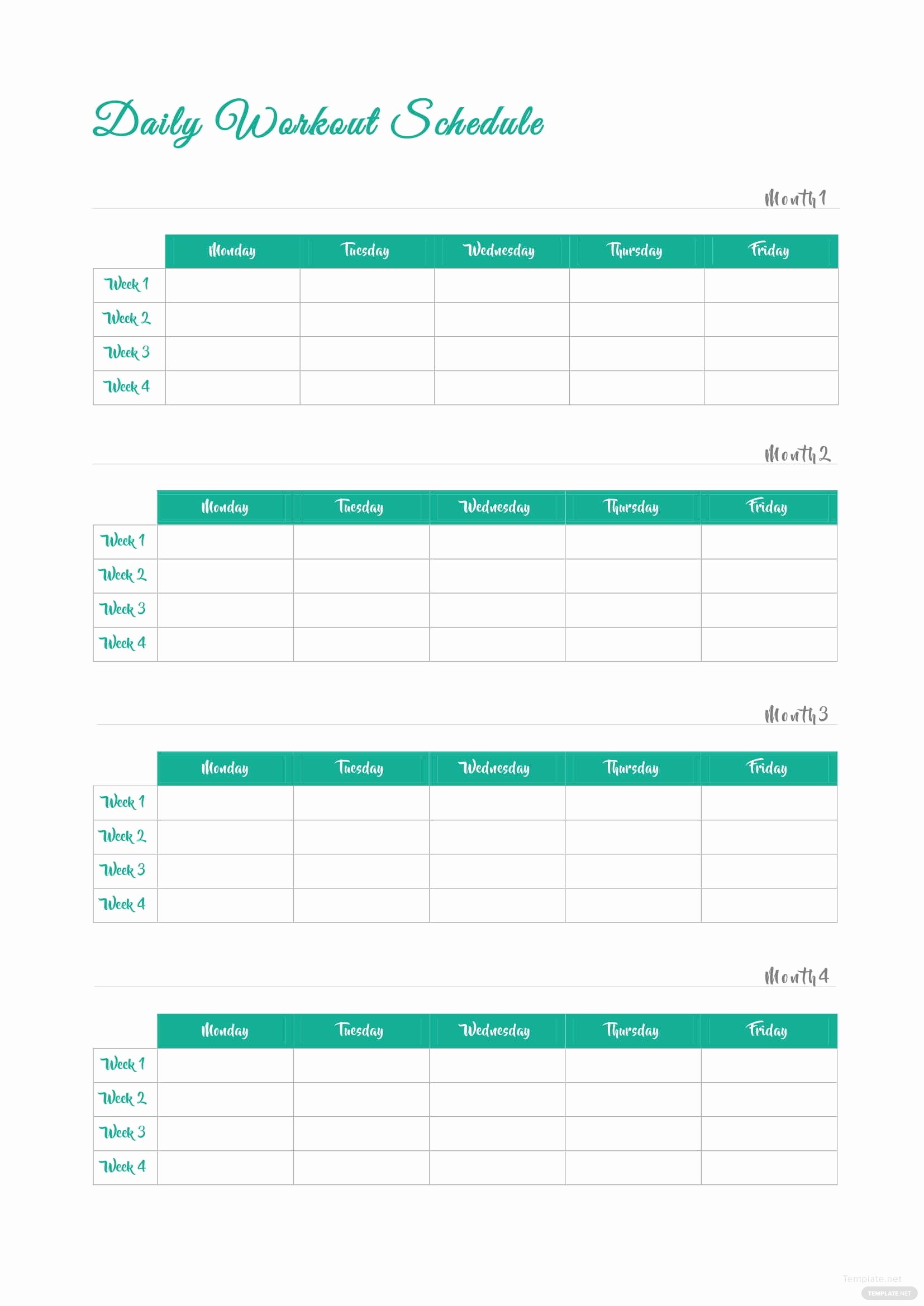 Work Out Schedule Template Elegant Daily Workout Schedule Template In Microsoft Word Pdf