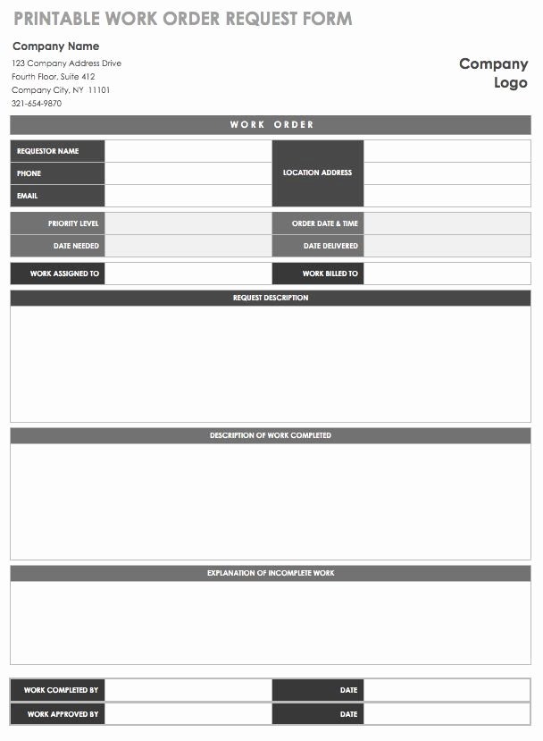 Work Request form Template Best Of 15 Free Work order Templates