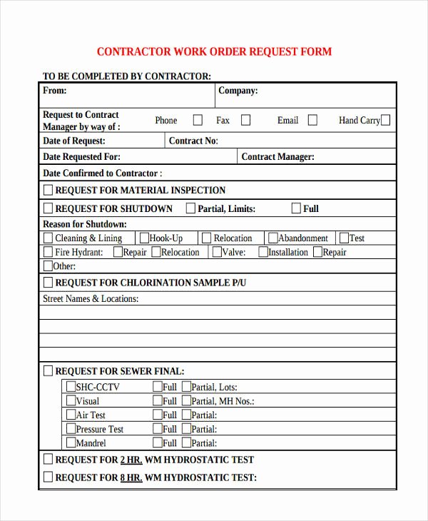 Work Request form Template Fresh Free 25 Printable Work order forms