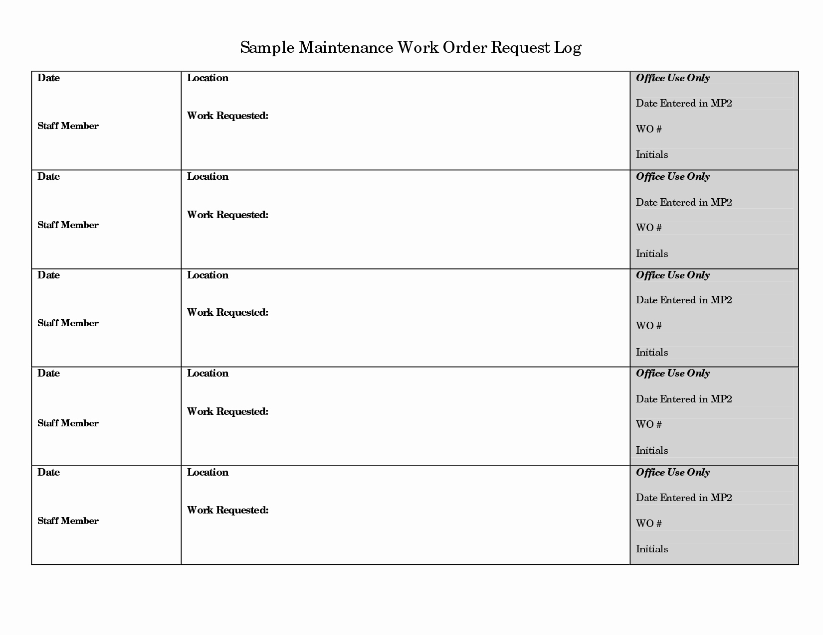 Work Request form Template Lovely 29 Of Maintenance Request Log Template