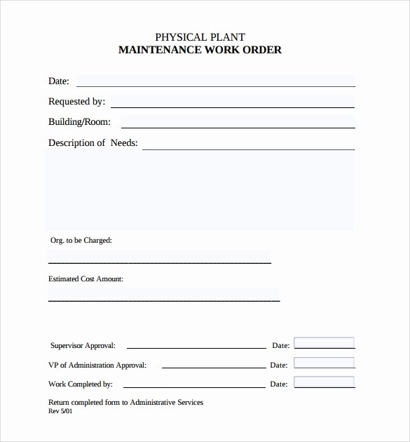 Work Request form Template Lovely Free 8 Sample Maintenance Work order forms In Pdf