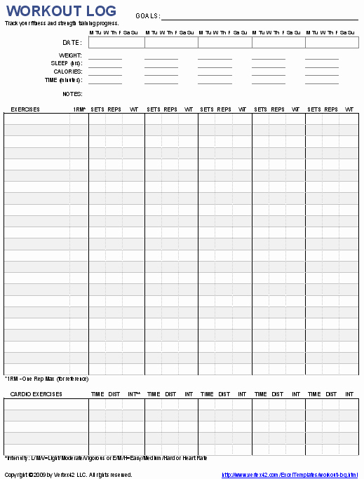 Workout Plan Template Excel Beautiful Free Printable Workout Log and Blank Workout Log Template