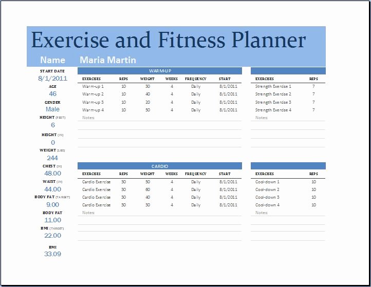 Workout Plan Template Excel Inspirational Exercise and Fitness Planner