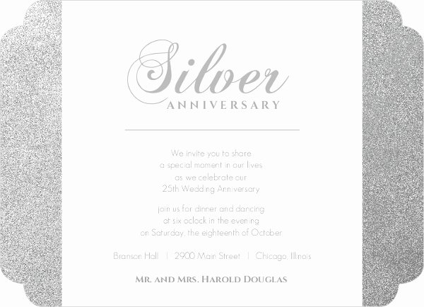 25th Wedding Anniversary Invitations Templates Lovely Silver 25th Anniversary Party Invitation