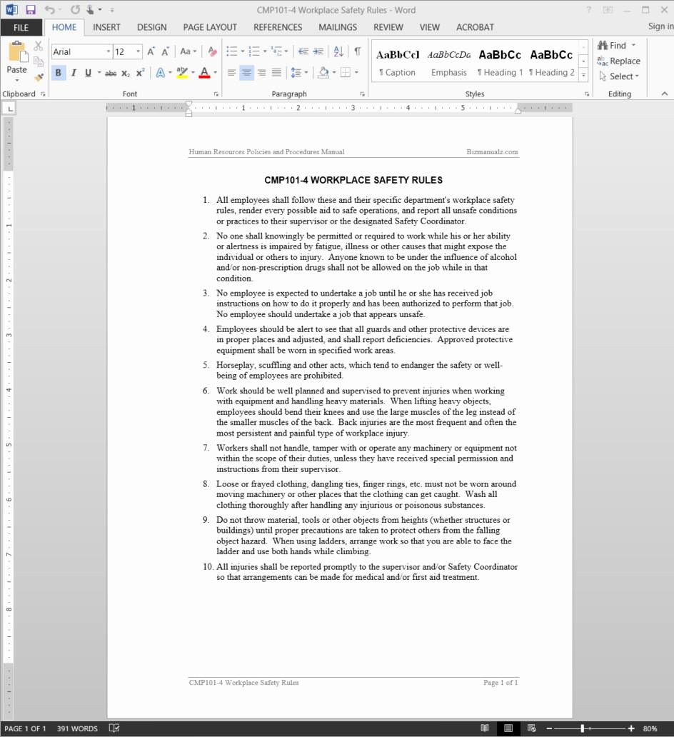 Accounting Policies and Procedures Template Best Of Workplace Safety Rules Guide Template