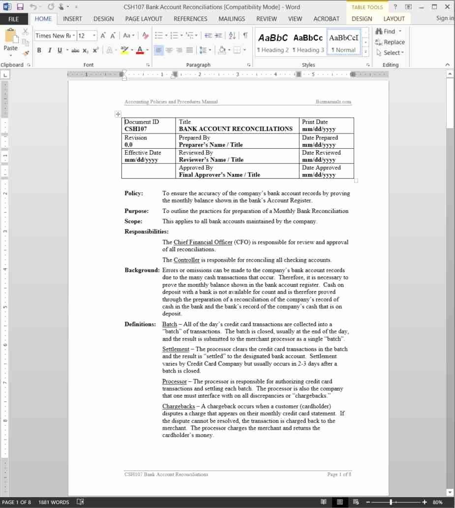 Accounting Policies and Procedures Template Elegant Policies and Procedures Manual Template