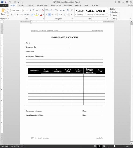 Accounting Policies and Procedures Template Lovely Inv103 2 asset Disposition Report Template